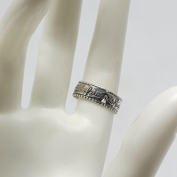 Sterling Silver Engraved Happiness and Friendship Band Ring Size 7 Signed SA - Picture 3 of 6